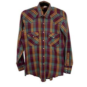 15. Saddlebrook Western Shirt M Pearl Snap Plaid Cowboycore Boho Rodeo Workwear
